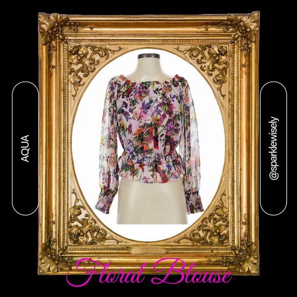 AQUA Ruffled Floral Sheer Blouse - Picture 1 of 9
